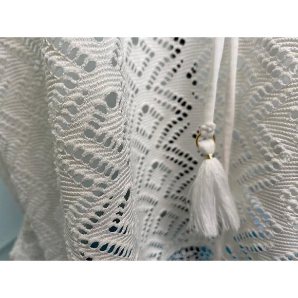 Tahiti Crochet Swim Cover Up Womens White V Neck Boho Dress XL Adjust Waist VTG - Picture 15 of 16